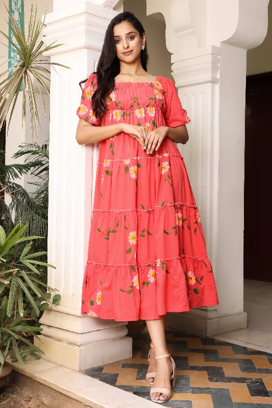 Hot Tiered Hand Painted Flared Cotton Dress