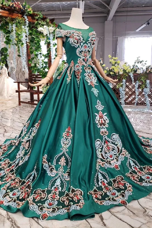 Amazing Cap Sleeves Lace Up Princess Prom Dress Ball Gown