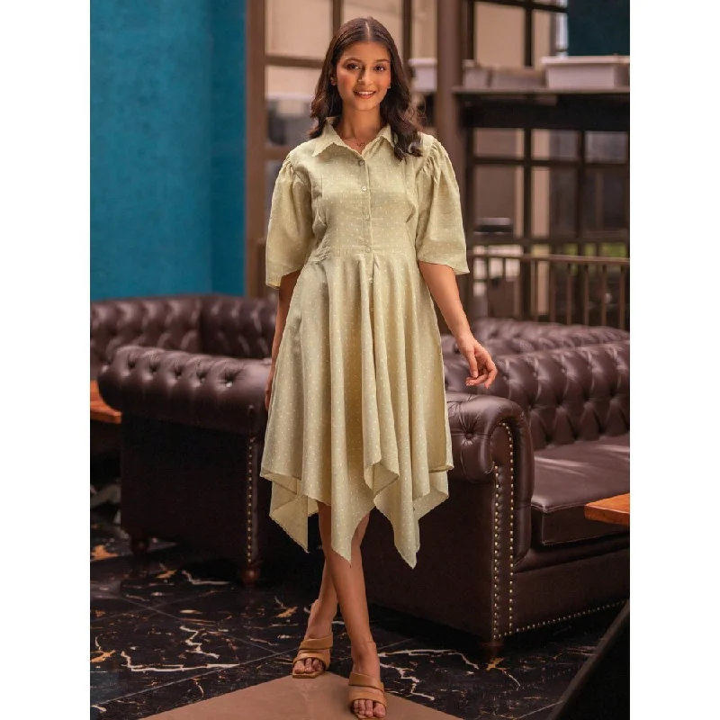 B'Infinite Khaki Chambray Handkerchief Dress