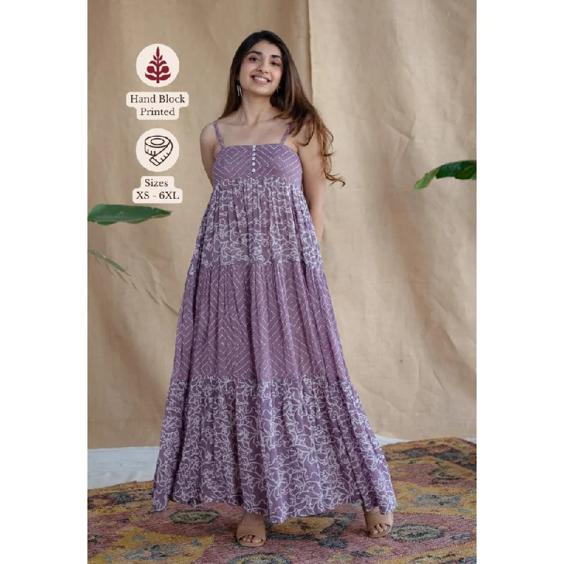 The Indian Ethnic Co. Lavender A-Line Batik Hand Block Dress With Attached Lining