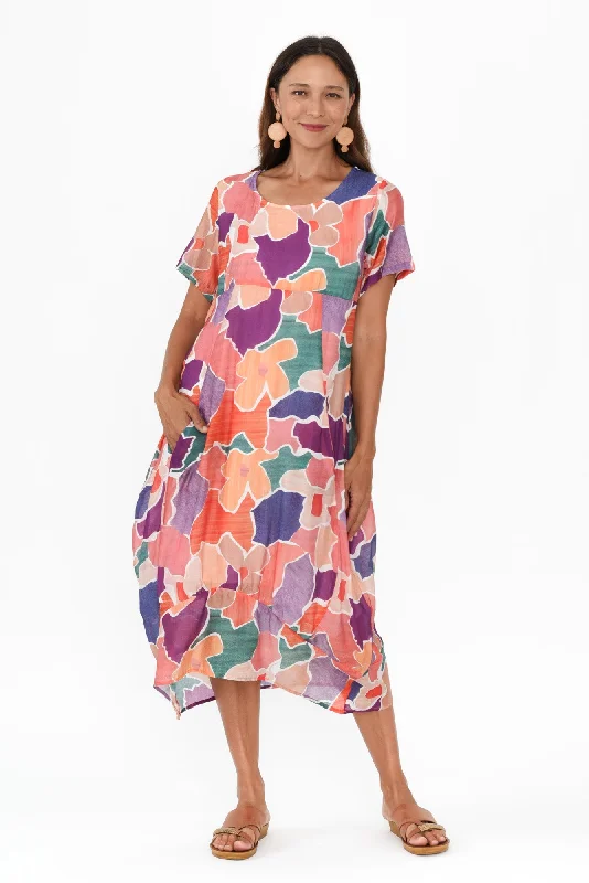 Connie Orange Flower Pocket Dress