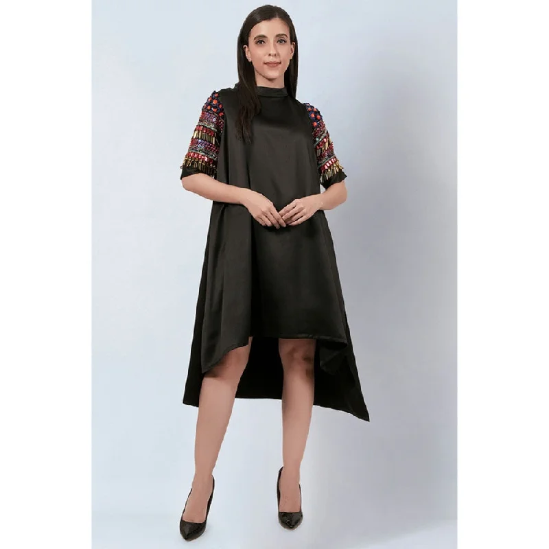 First Resort by Ramola Bachchan Black Crystal Embroidered Asymmetrical Dress