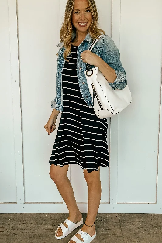 Black Striped Tank Swing Dress
