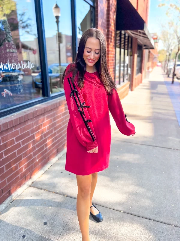 Cas Bow Dress - Garnet