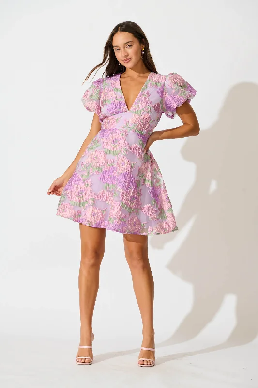 Opulent Dress in Lilac Floral Organza Jacquard