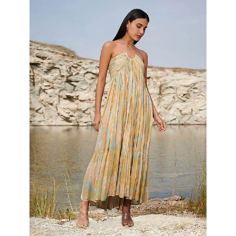House of Soi Green & Mustard Eva Printed Dress