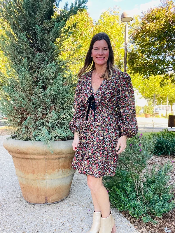 Black Printed Mini w/ Tie Dress