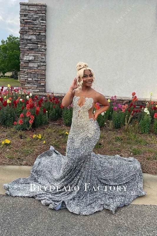 Prom Dress | Rhinestones Grey Sequined Trumpet Formal Gown