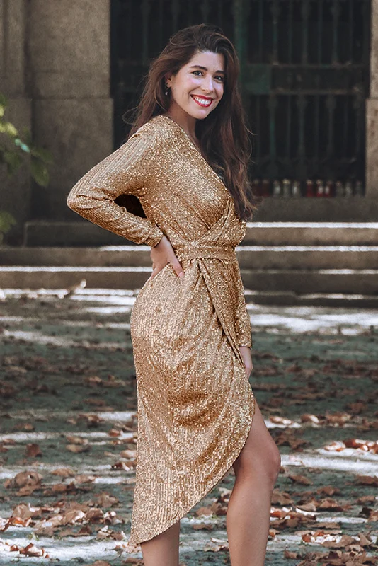 Sequins Wrapped Ruched Irregular Dress