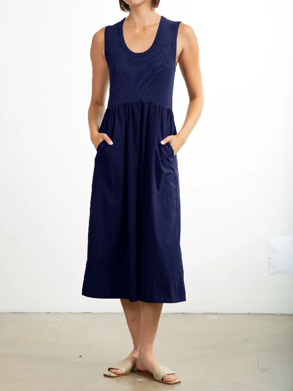 Jaclyn Dress in Paperweight Cotton - Midnight