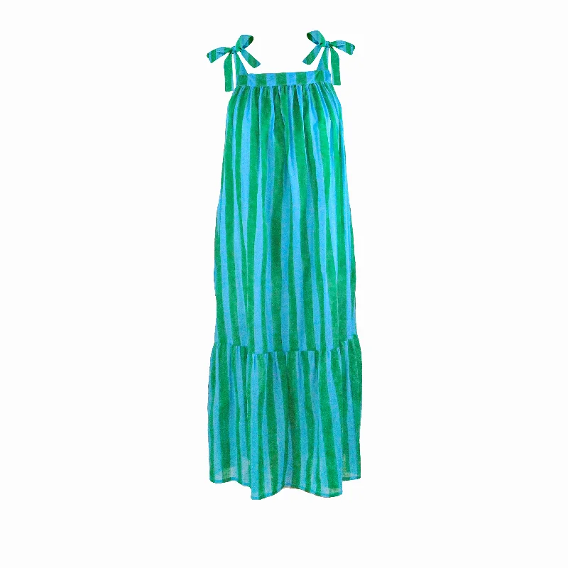 Chloe Shoulder Tie Sun Dress in Garden Cabana Stripe