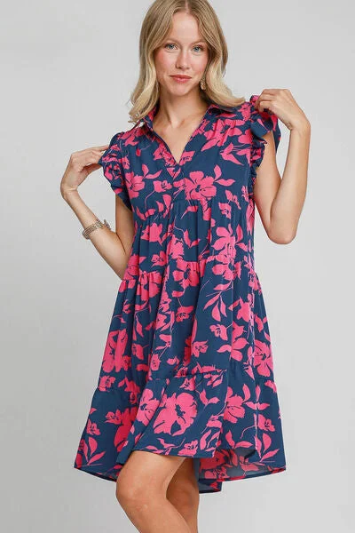 Floral Print Ruffle Cap Sleeve Tiered Dress