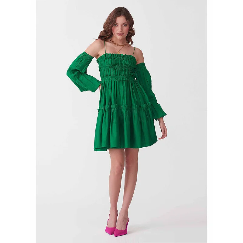 AMOSHI Green Solid/Plain Dita Dress with Detachable Pair Sleeves (Set of 2)