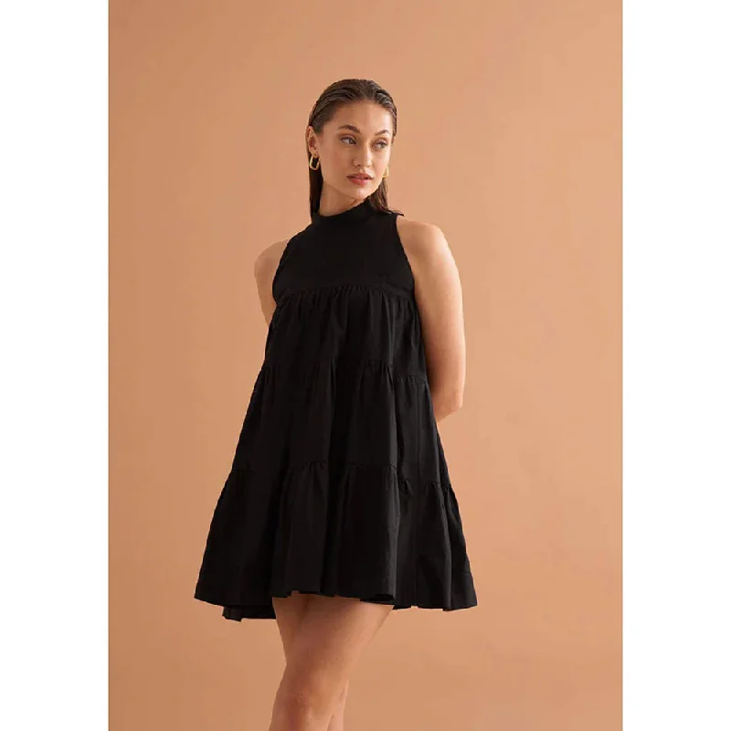AMOSHI Black Solid/Plain Tyra Dress