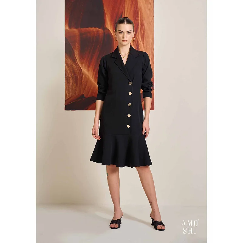 AMOSHI Black Solid/Plain Bailey Knee Length Dress