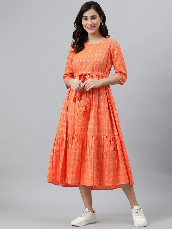 Orange Cotton Western Dress