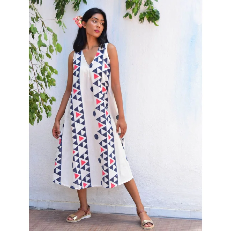Chidiyaa Vanilla Moon Lunar Cascade Handblock Printed Cotton Dress