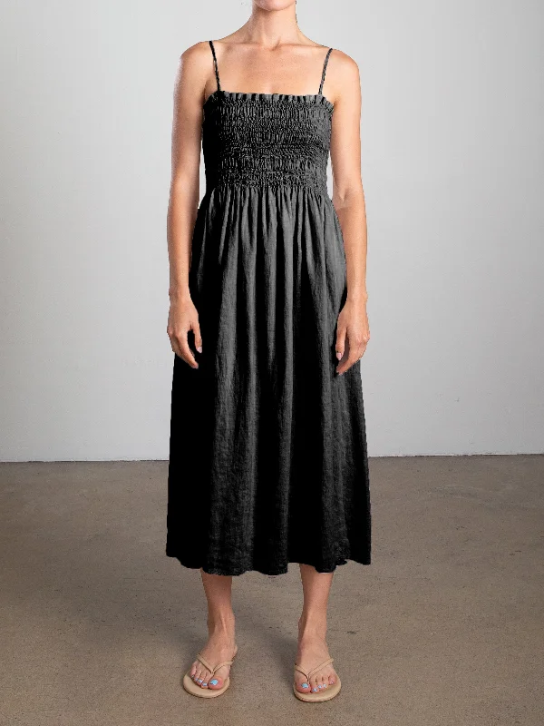 Amelia Dress in French Linen - Black