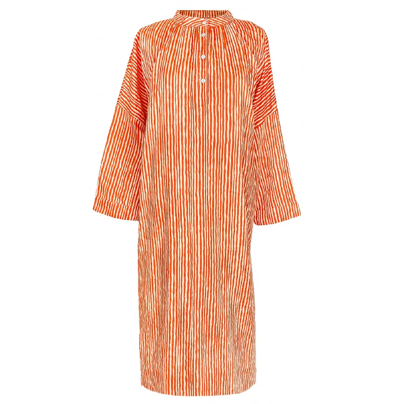 Georgia Dress in Red and Sand Wavy Stripe