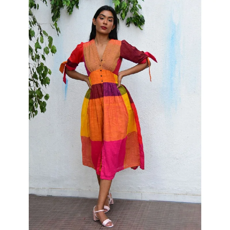 Chidiyaa Rainbow Cafe Techni Color Handwoven Cotton Dress