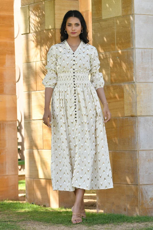 Aaheli Svitra Gold Printed Comfy Dress