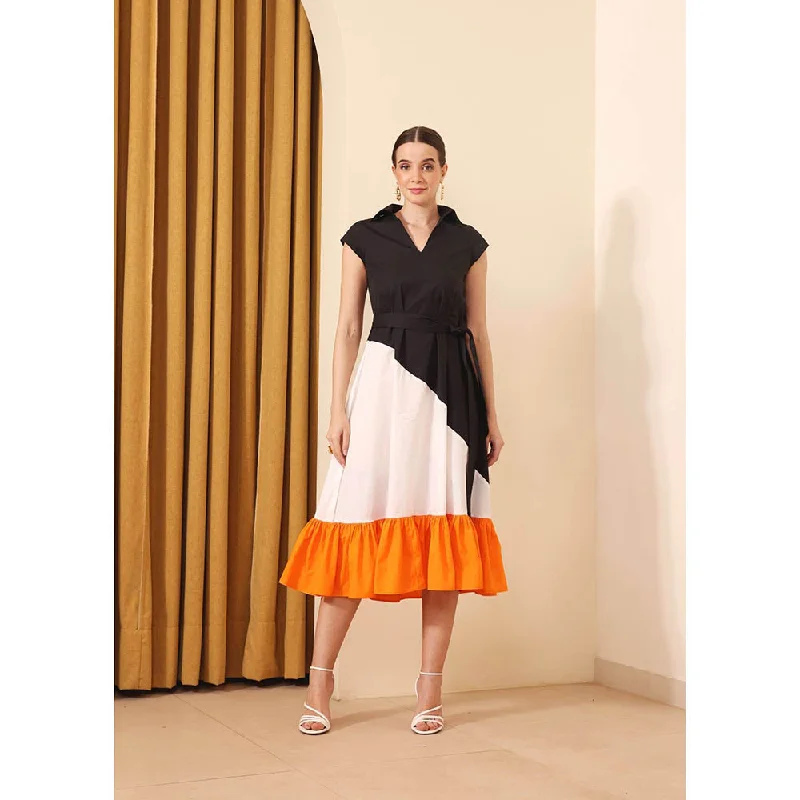 Ashico Cosmos Colorblock Summer Dress and Belt (Set of 2)