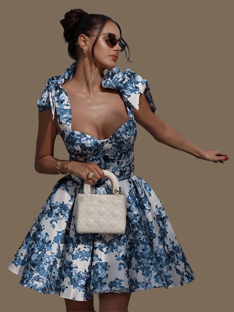 Summer Women Fashion Mini A-Line Skinny Elegant Corset Lace Up Evening Night Club Party Holiday Dress