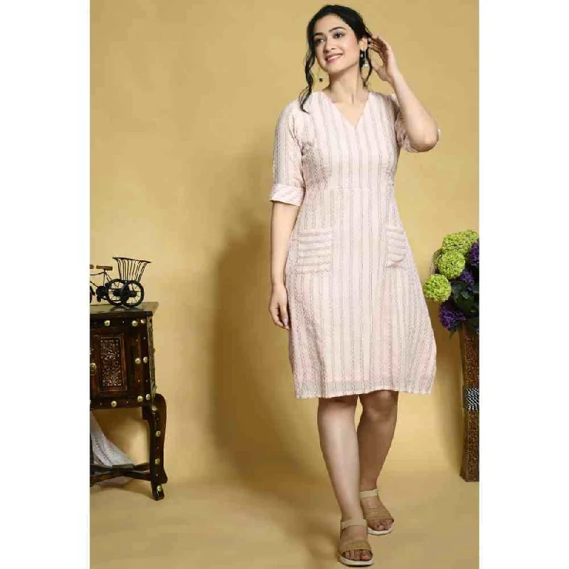 Laado Pink Handloom Dress with Front Patch Pockets