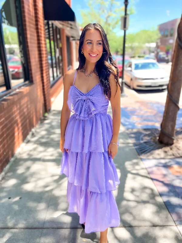 Melody Solid Bow Dress - Lilac