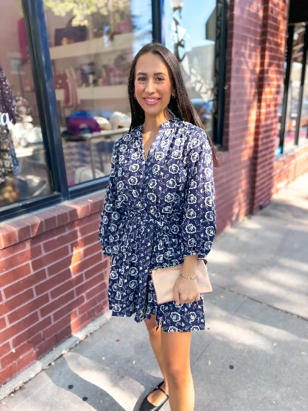 Swing Print Dress - Navy