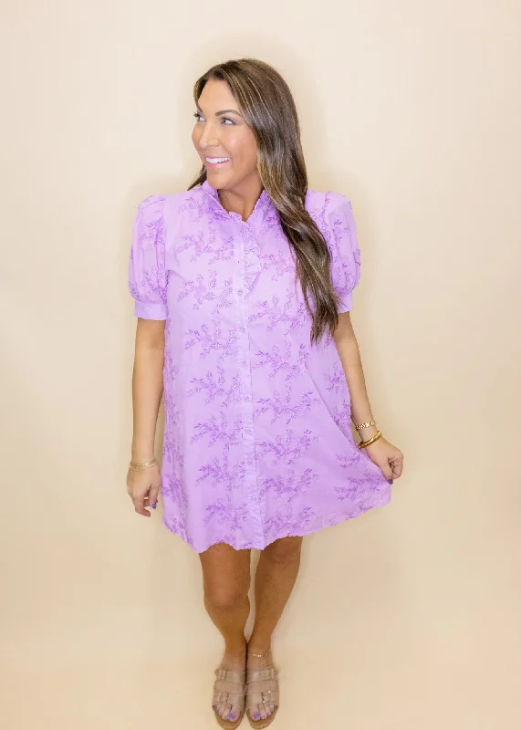 Lilac 3D Floral Ruffle Neck Dress