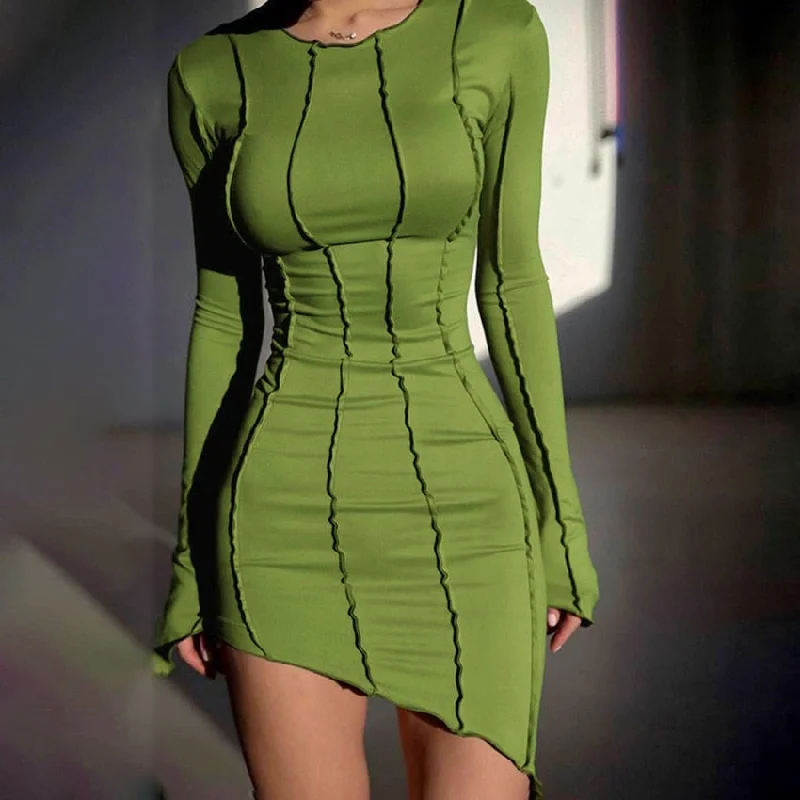 Spring Club Striped Y2K Mini Bodycon Party Women Dress Autumn Irregular O Neck Long Sleeve Fashion Dress