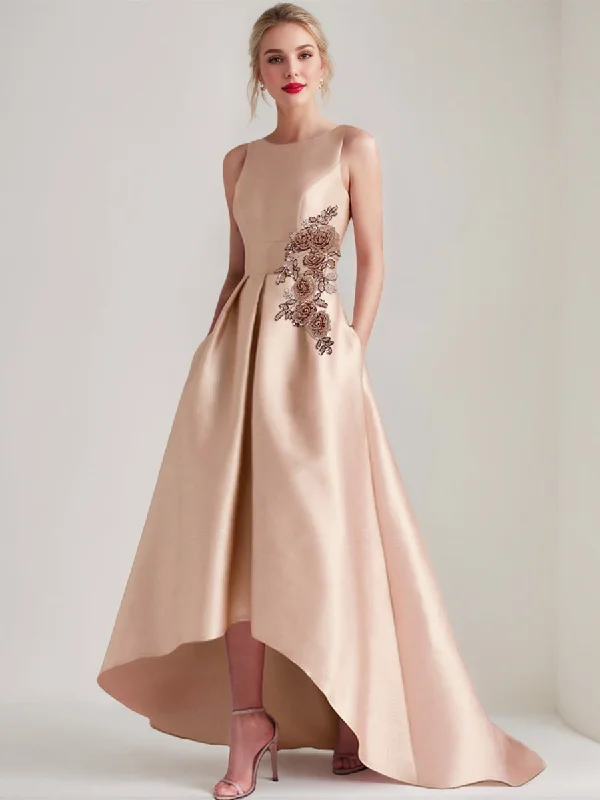 A-Line/Princess Scoop Sleeveless Asymmetrical Mother of the Bride & Groom Dresses with Appliques & Pocket