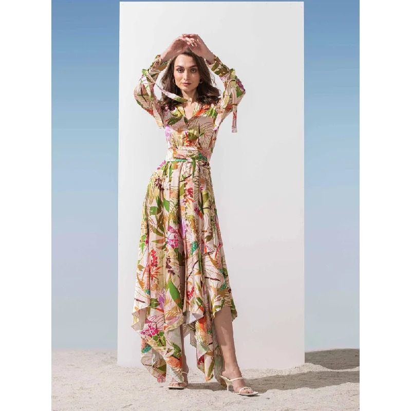 MANDIRA WIRK Asymmetric Dress with Cuff Tie Up