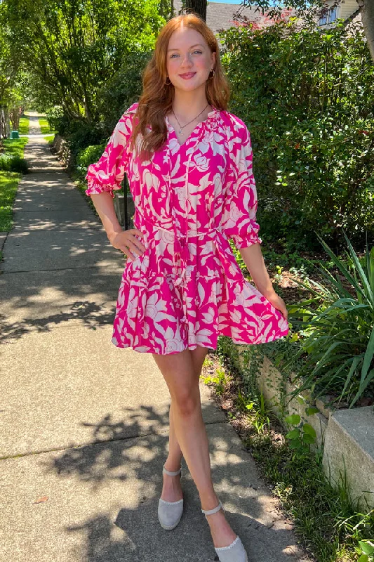 Picnic In The Garden Dress-Hot Pink