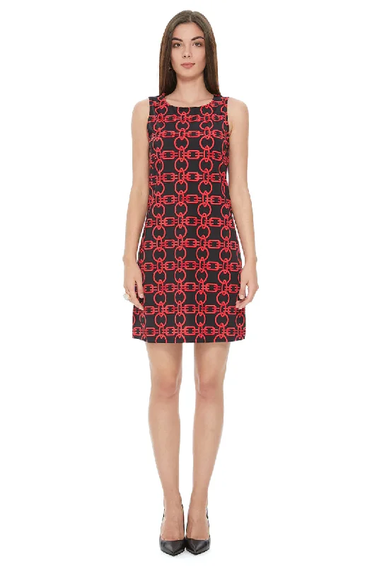 Mia Shift Dress in Black And Red