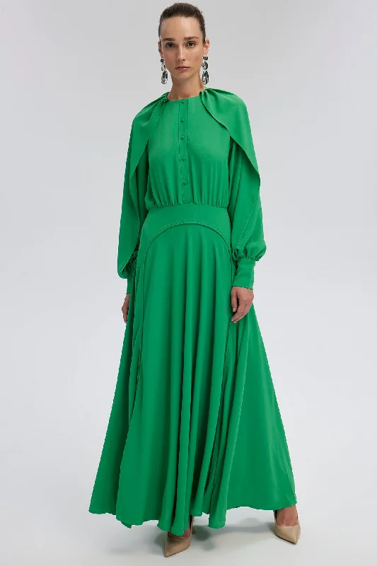 FRONT BUTTONED CAPE DRESS