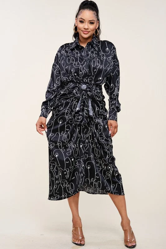 Printed Dress With Tie On Waist