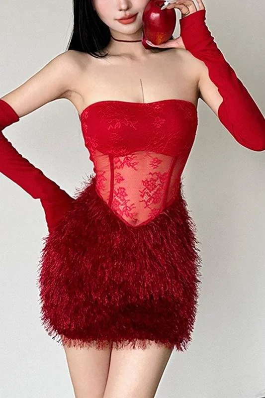 LACE SHEER TUBE DRESS
