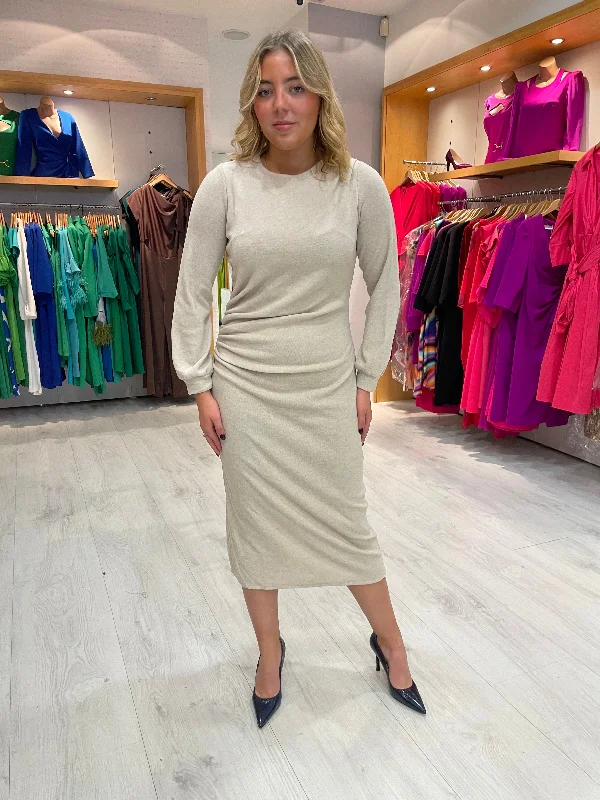K Design Cream Ruche Knit Dress