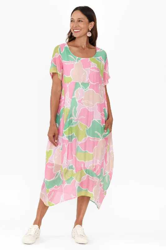 Connie Pink Floral Pocket Dress