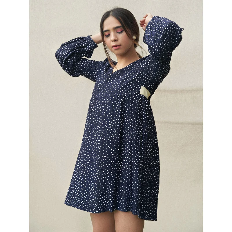 Urban Suburban Blue and White Polka Dot Pleated Dress
