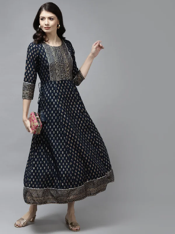 Navy Blue Ethnic A-Line Dress