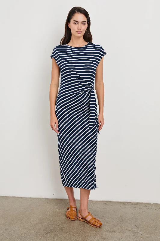 SELAH DRESS - NAVY IVORY STRIPE