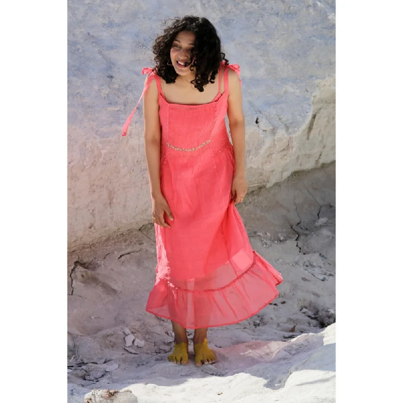 Tatwa Designs Coral Pink Shoulder Tie Dress (Set of 2)