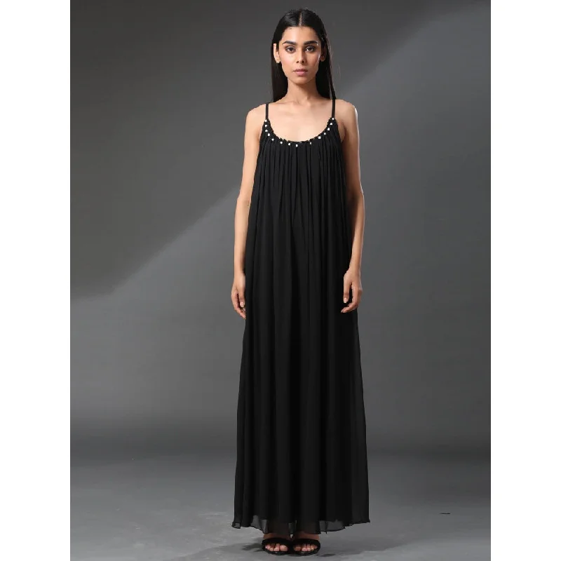 Zeefaa Black Bordeaux Airy Long Dress