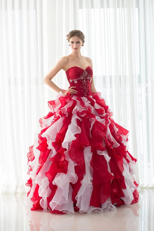 Ruffles Ball Gown Strapless Sleeveless Chiffon Prom Dresses