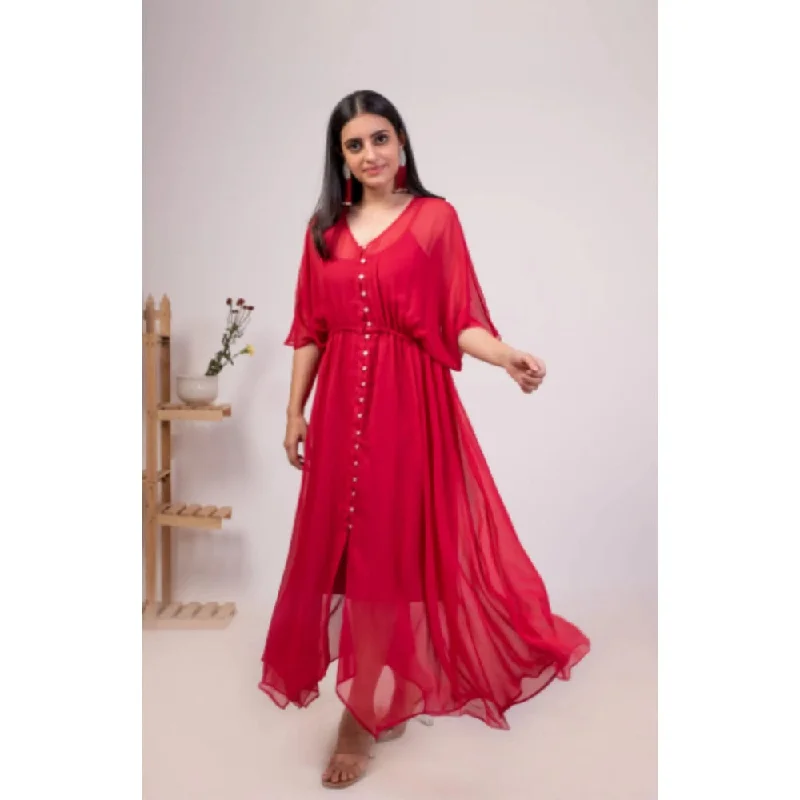 Moh Georgette Red Dress (Set Of 2)
