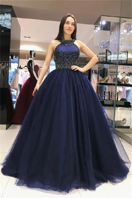 Blue Backless Beading Prom Dress Quinceanera Dress Ball Gown
