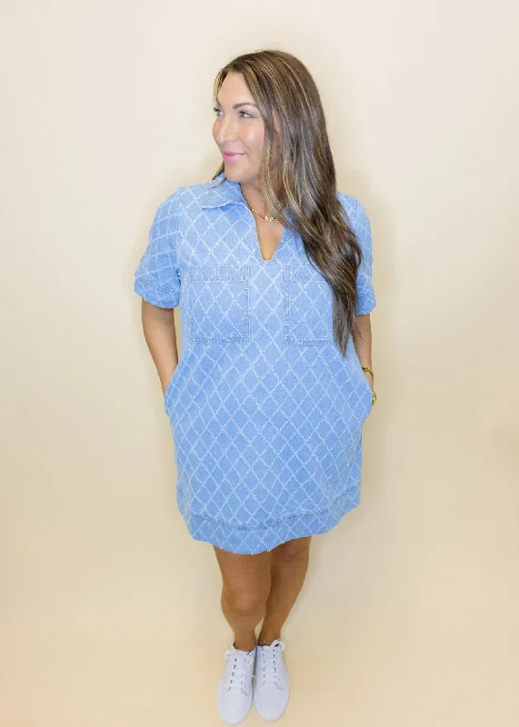Denim Distressed Diamond Pattern Dress